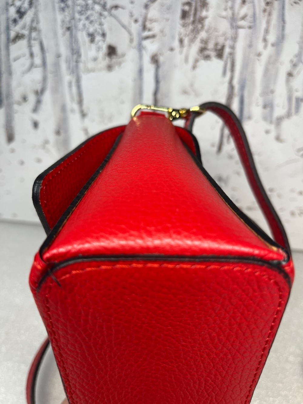 Italian Leather Clutch Crossbody Top Handle Red Bag Bee Closure - Picture 11 of 11